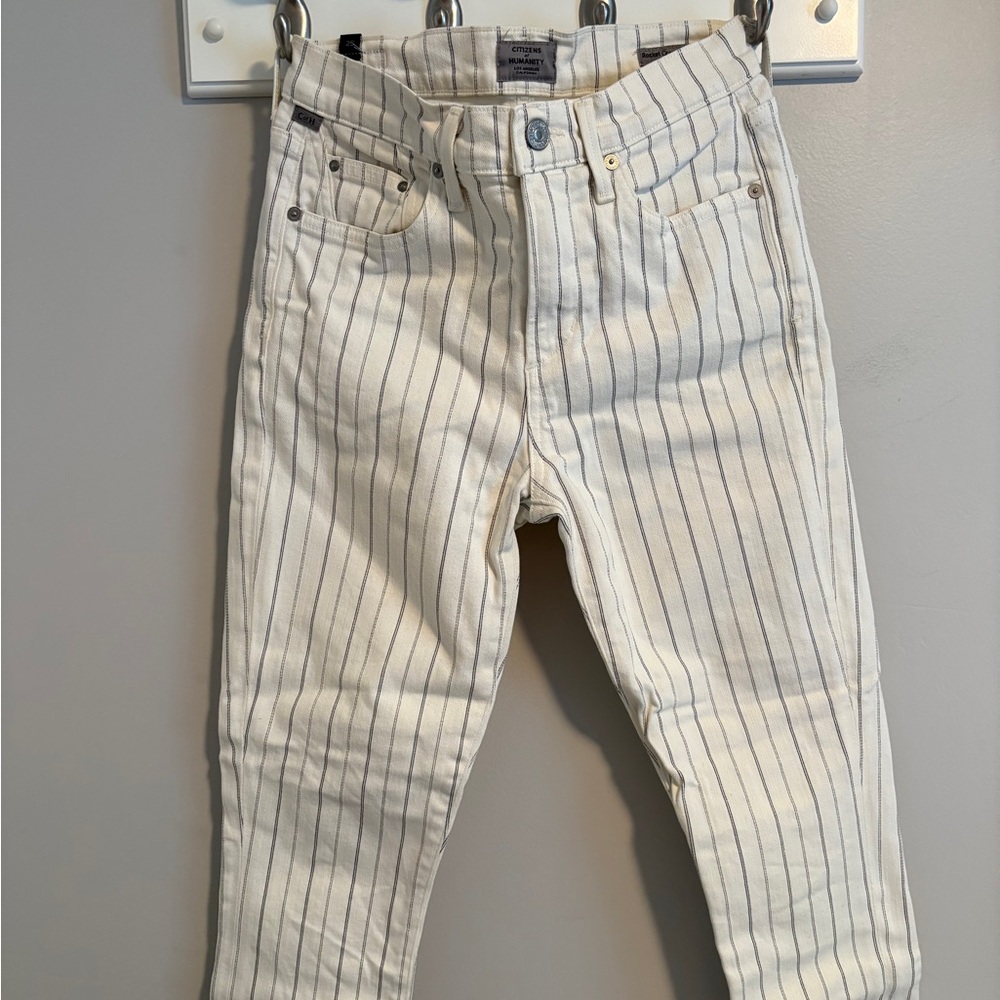 Citizens Of Humanity White Jeans with Pin Stripes